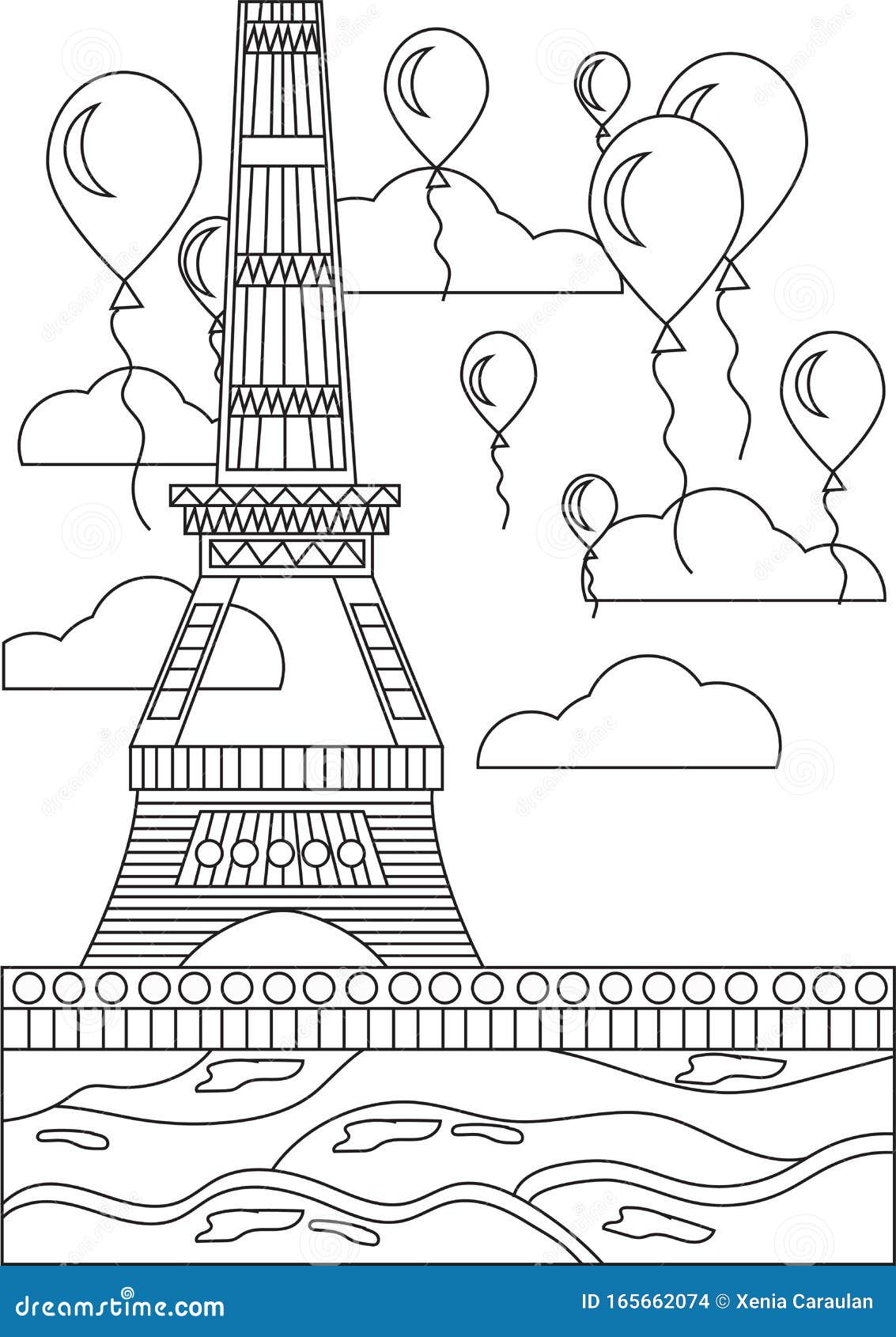 Black and white coloring page eiffel tower stock vector