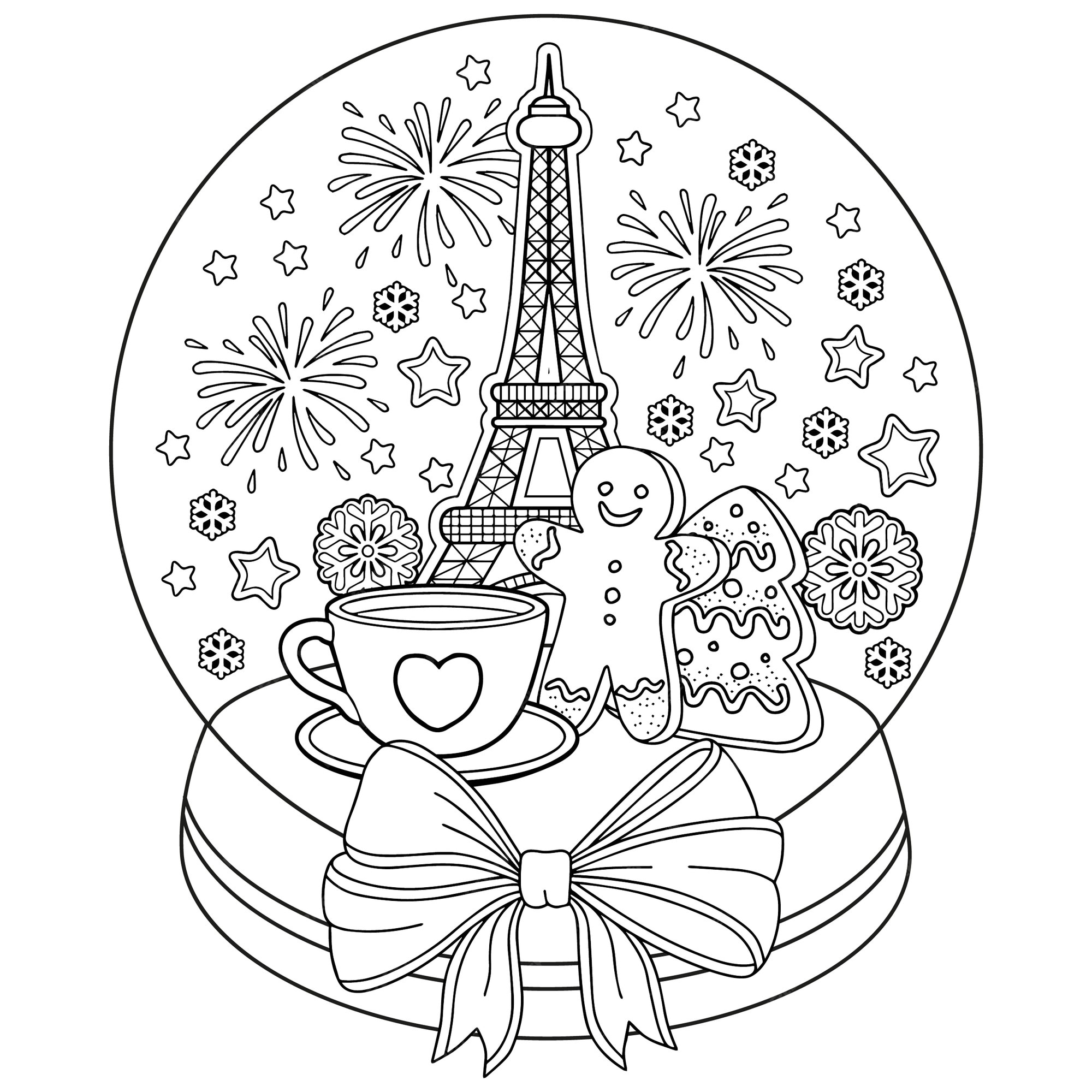 Premium vector coloring for adults snow globe with eiffel tower