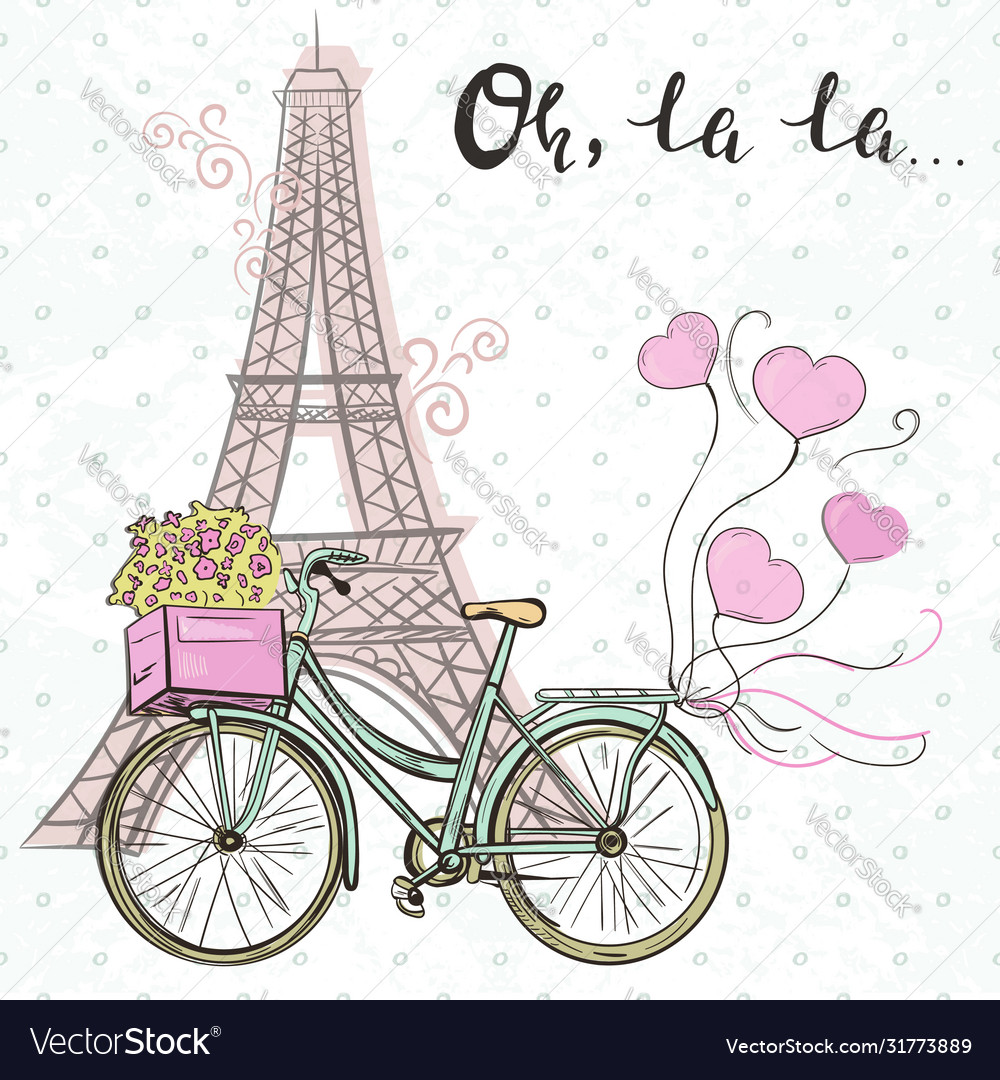 Paris themed template with eiffel tower and cute vector image