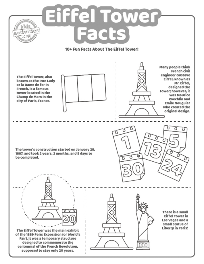 Cool eiffel tower facts to print color kids activities blog