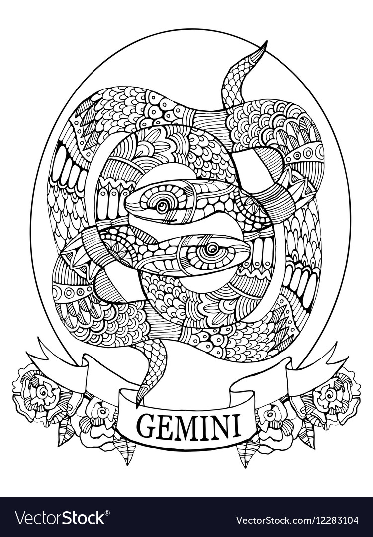 Gemini zodiac sign coloring book for adults vector image