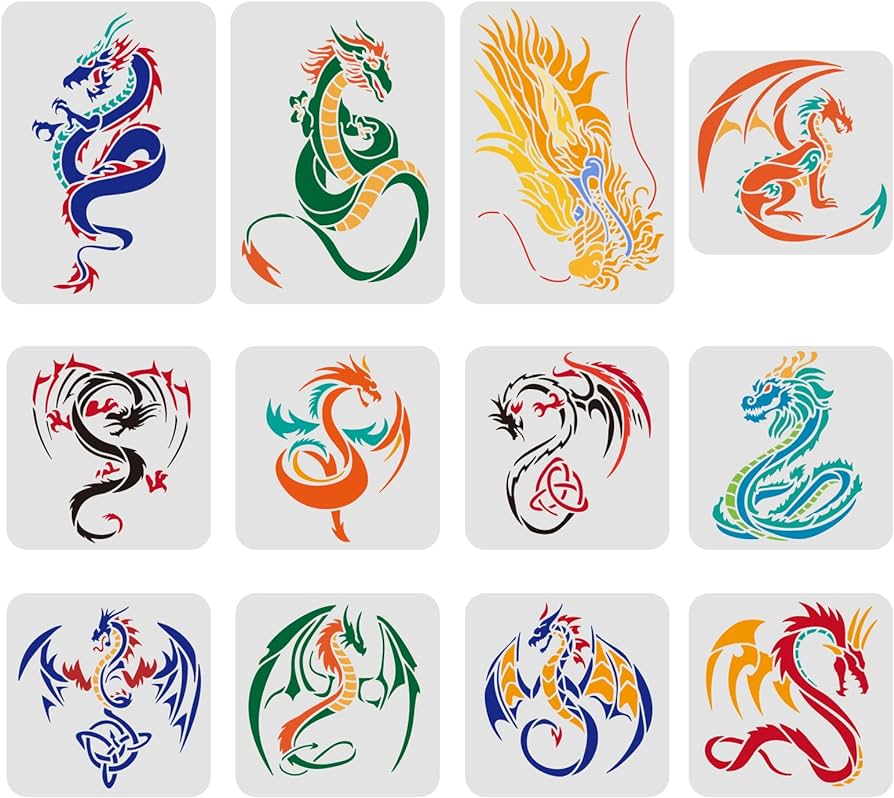 Fingerinspire piece dragon stencils drawing colouring pages sets plastic flying dragon drawing painting stencils dragon templates sets for painting on wood floor wall and tiles home kitchen