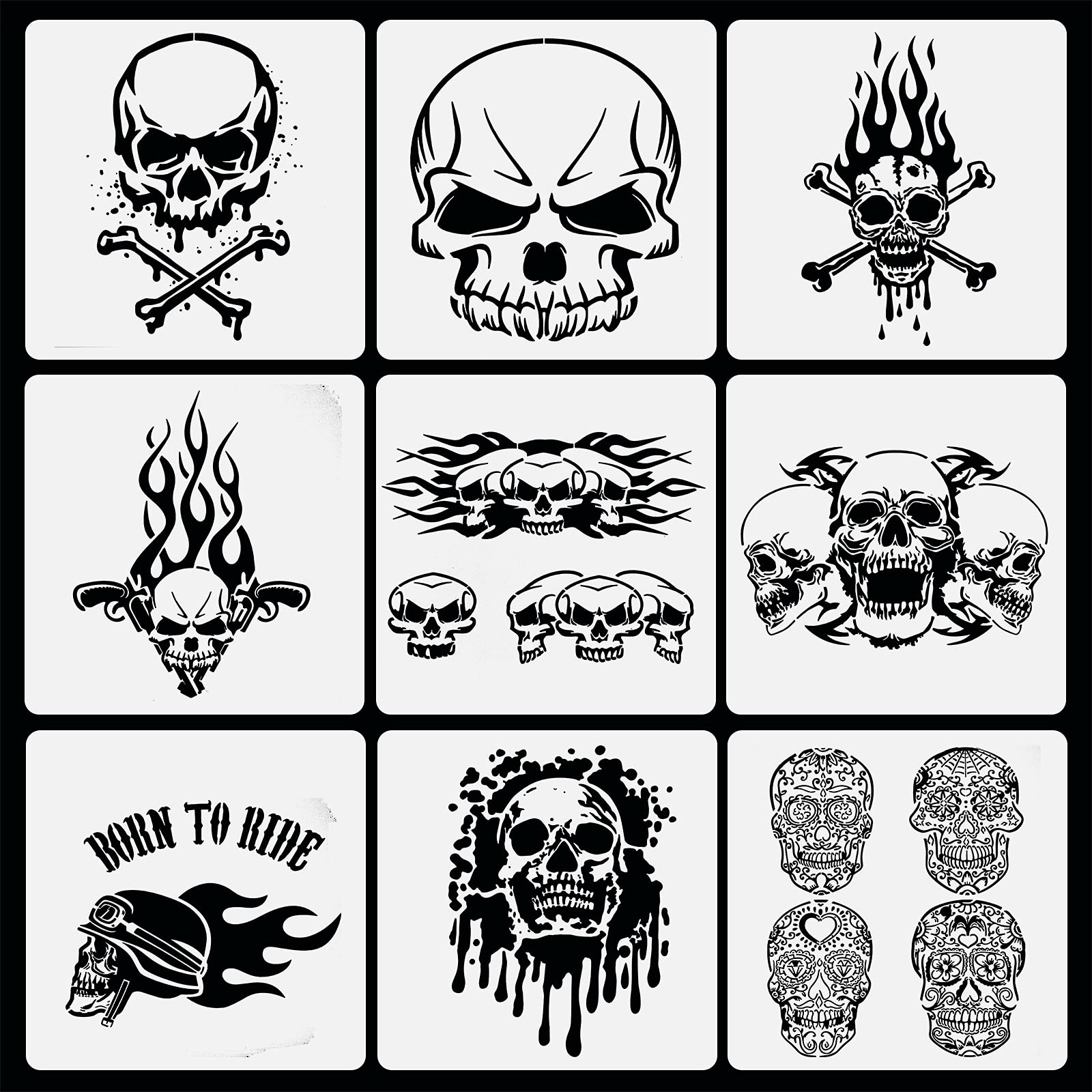 Pieces skull stencils painting art templates stencils skull for scrapbooking drawing tracing scary head stencils diy furniture wall floor decor kid friendly diy stencils x inch arts