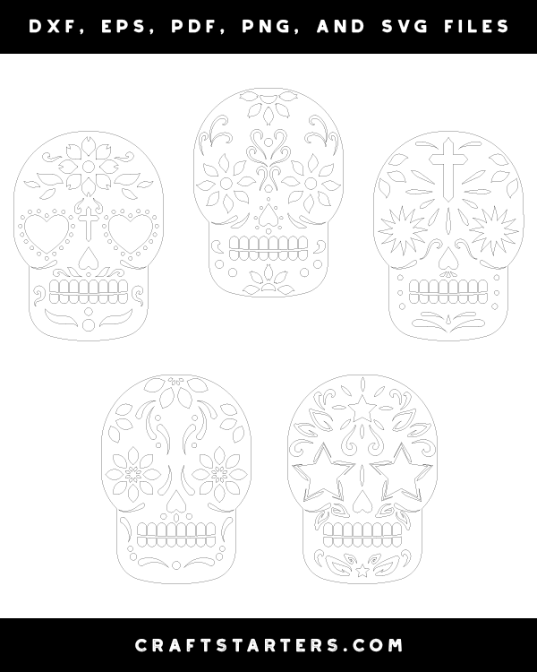 Sugar skull outline patterns dfx eps pdf png and svg cut files