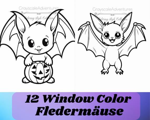 Window color coloring pages coloring templates download kids illustration coloring book download bats halloween for kids instant download