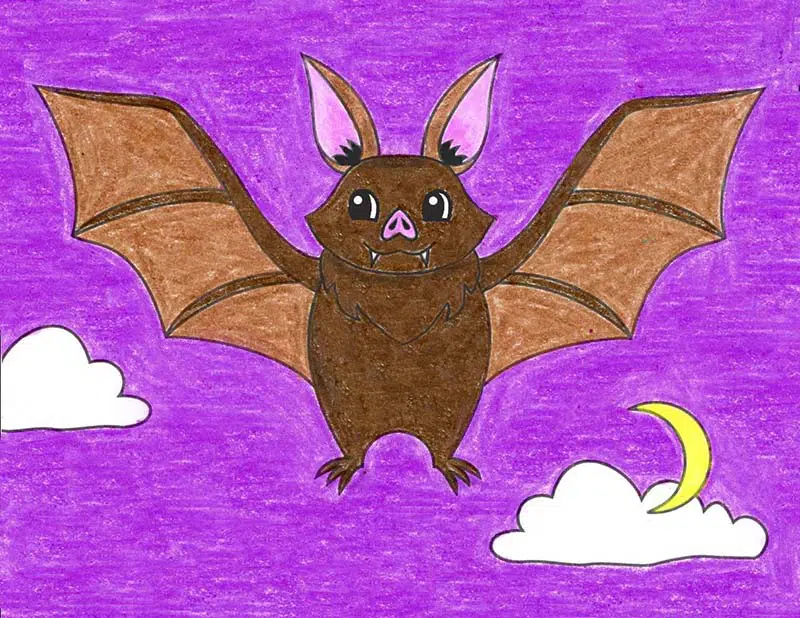 Easy how to draw a bat tutorial and bat coloring page