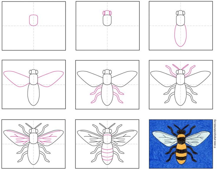 Easy how to draw a bee tutorial and bee coloring page insect art projects elementary art projects bee art