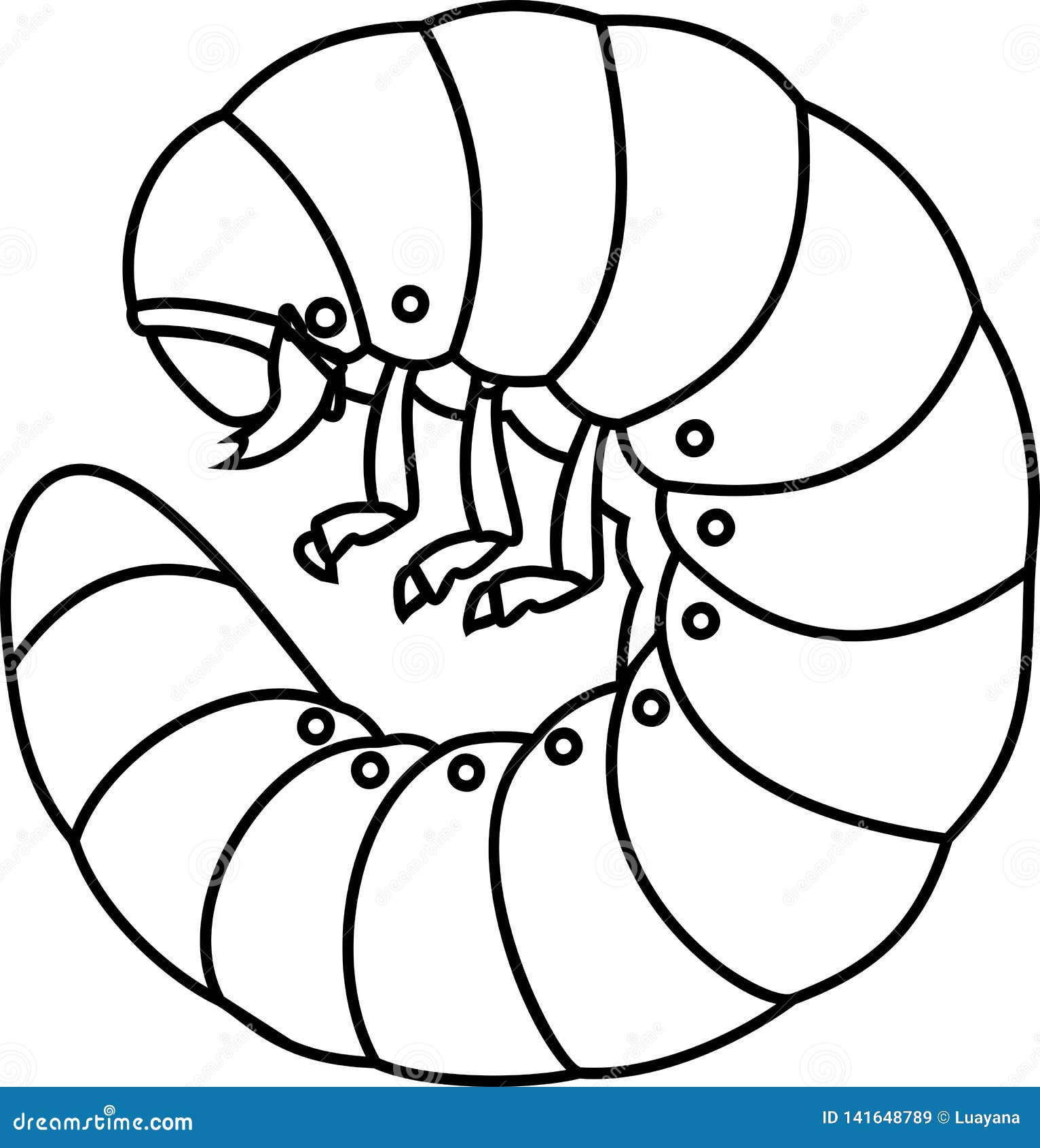 Coloring page with larva grub of cockchafer or may bug stock vector