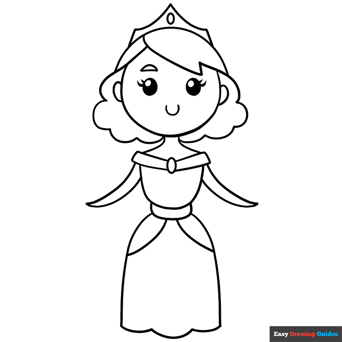 Cartoon princess coloring page easy drawing guides
