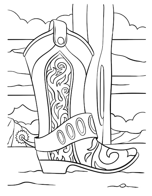 Premium vector cowboy boots coloring page for kids