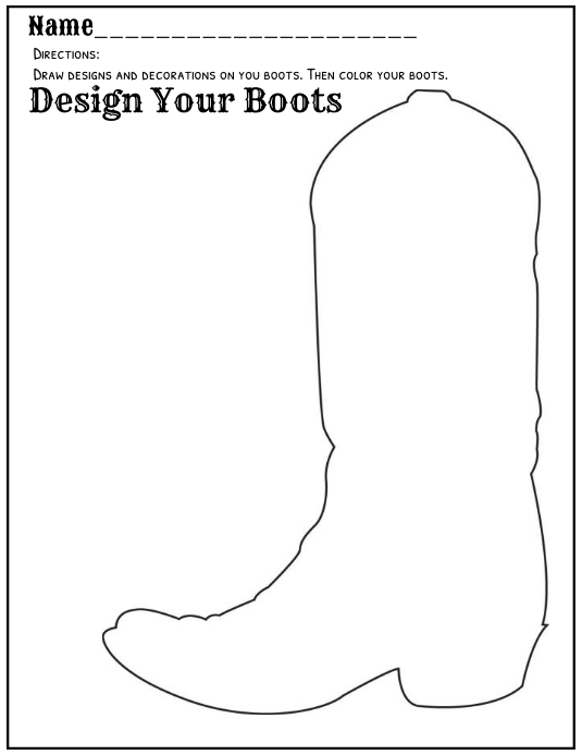 Design your boots color art worksheet template