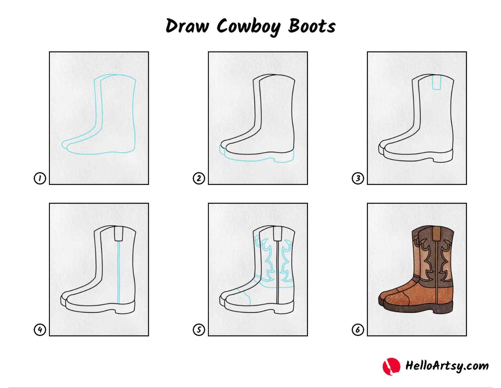 Draw cowboy boots