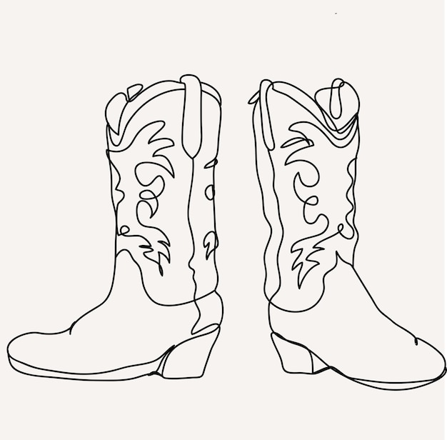 Premium photo minimalist cowboy boots line art western country hat simple sketch texas outline drawing vector