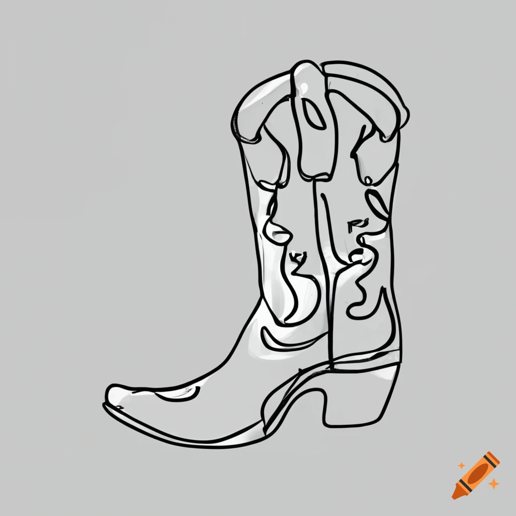 Detailed line drawing of a decorative cowboy boot on