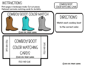 Cowboy boot color matching file folder game rodeo by little sprouts learning