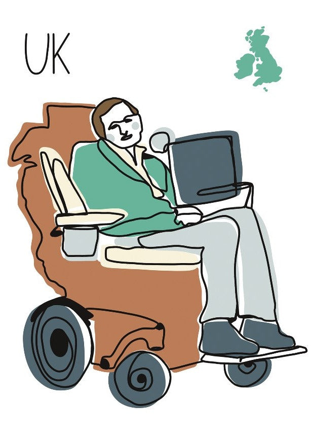 Illustration monoline stephen hawking sketch drawing postcard postcards market