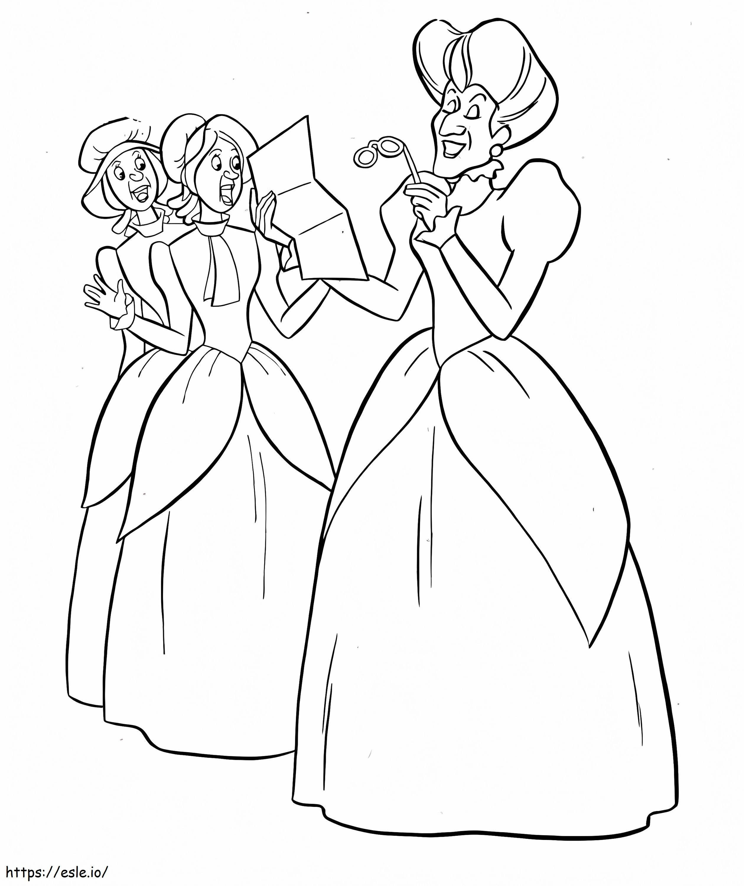 Lady tremaine and two cinderella characters coloring page