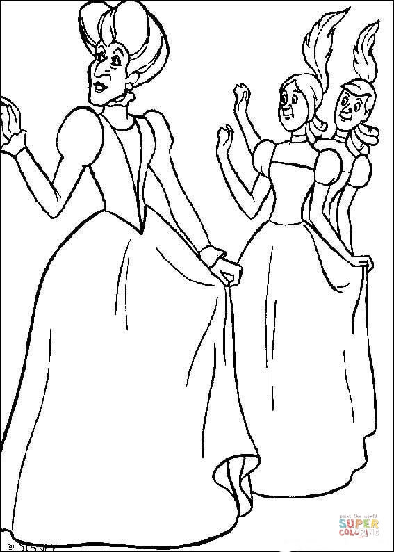 Cinderellas stepmother and sisters coloring page free printable coloring pages