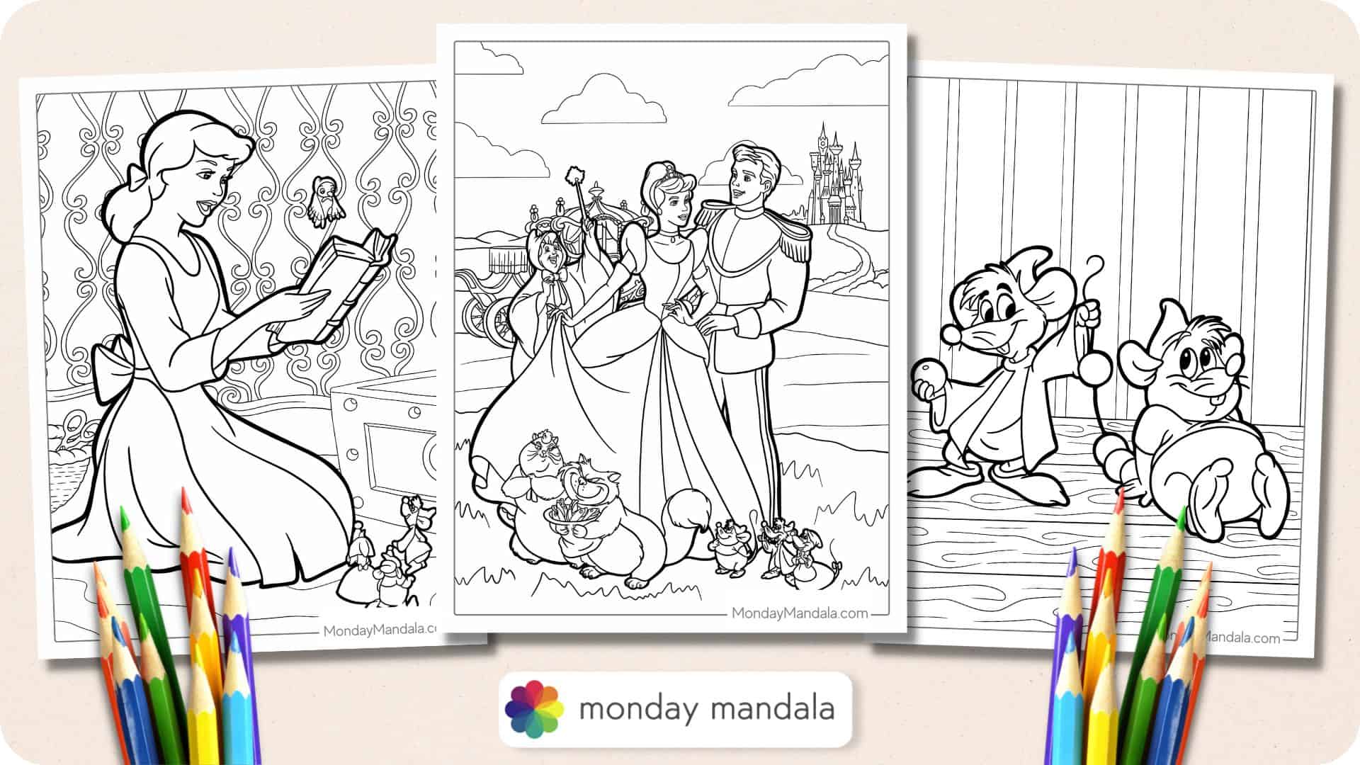 Cinderella coloring pages free pdf printables