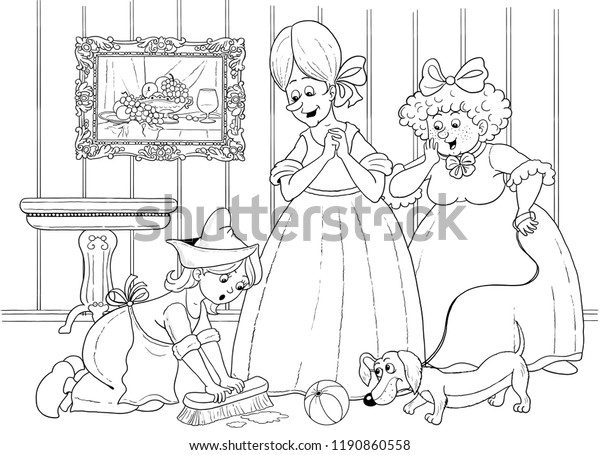 Cinderella fairy tale coloring book coloring stock illustration