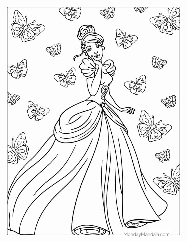 Cinderella coloring pages free pdf printables