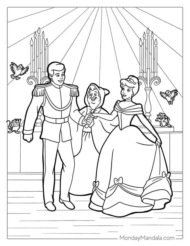 Cinderella coloring pages free pdf printables