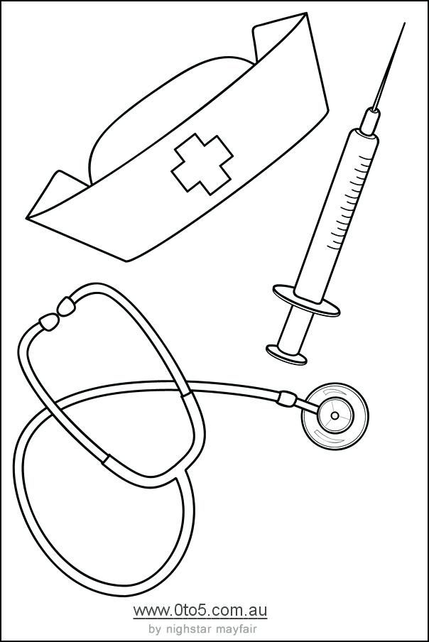 Nursing hat and stethoscope coloring page