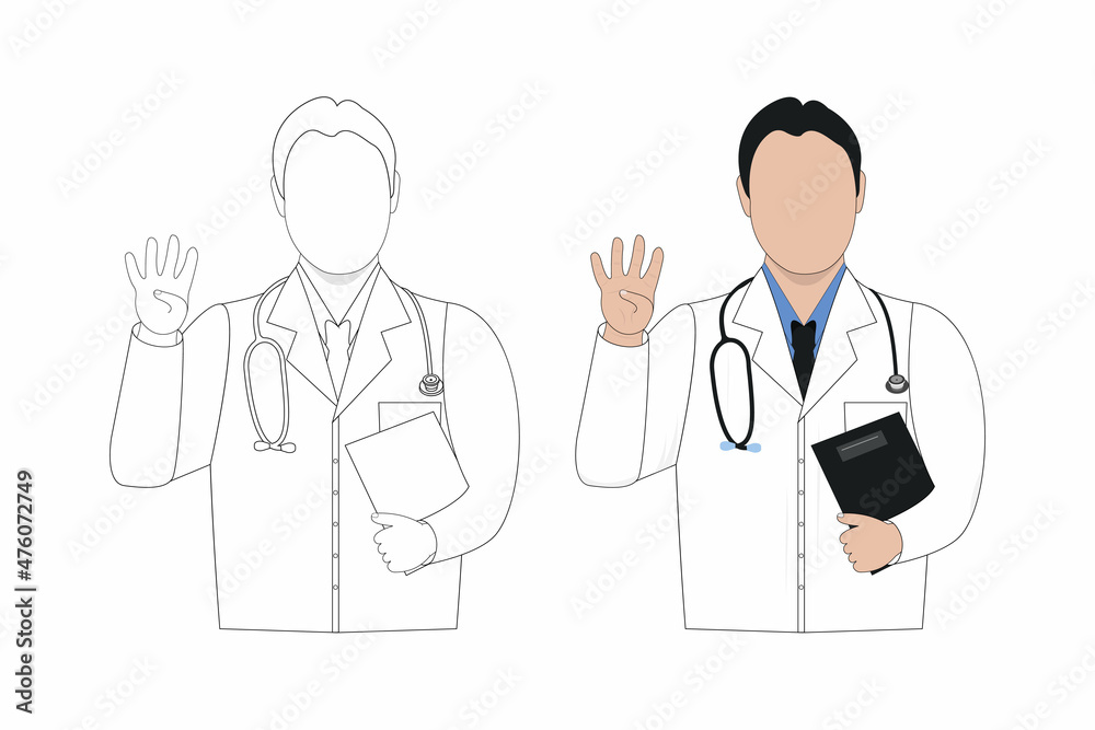 Male doctor line art illustration male nurse line art medical doctor coloring page vector coloring page svg cut file male doctor flat design stethoscope vector doctor coloring page line art vector