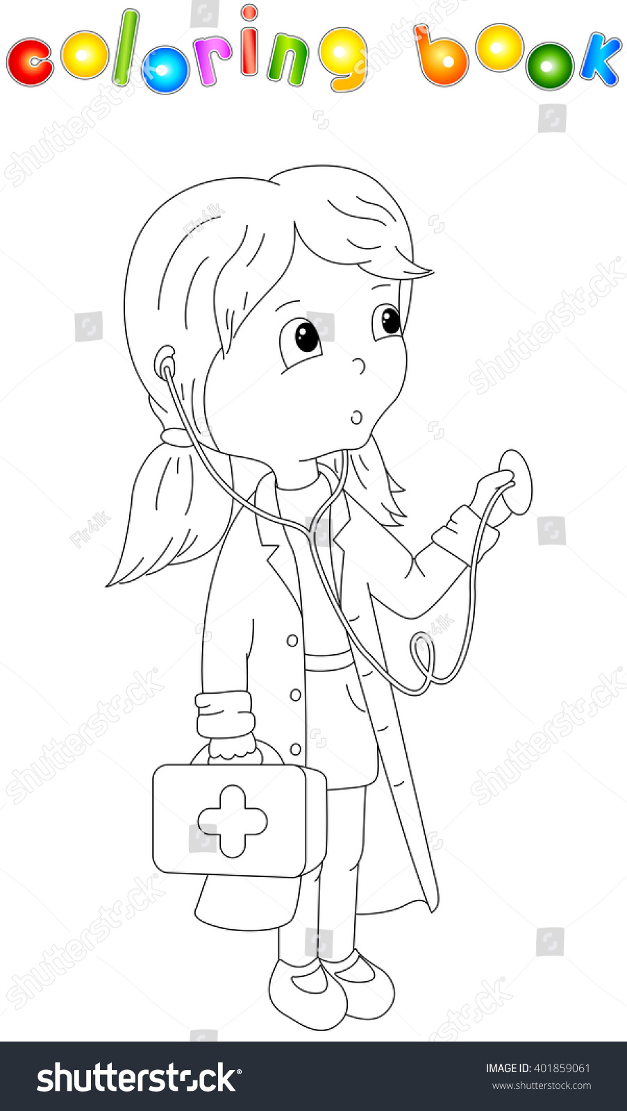 Cute cartoon doctor stethoscope coloring book stock vector royalty free