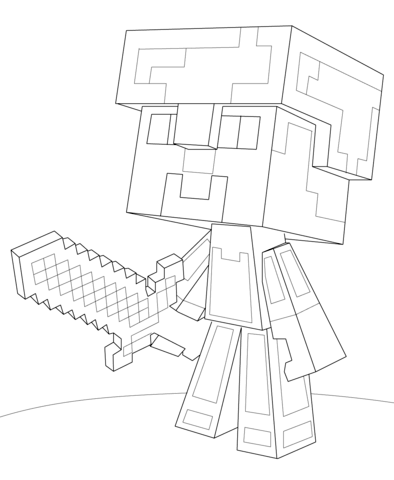 Minecraft steve diamond armor coloring page free printable coloring pages