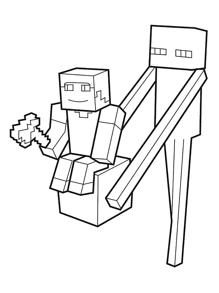 Tall hero from minecraft holding a small hero coloring page