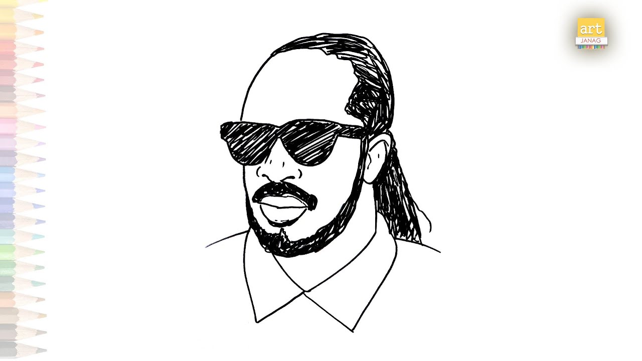 Stevie wonder drawings video stevie wonder outline sketch how to draw stevie wonder step by step