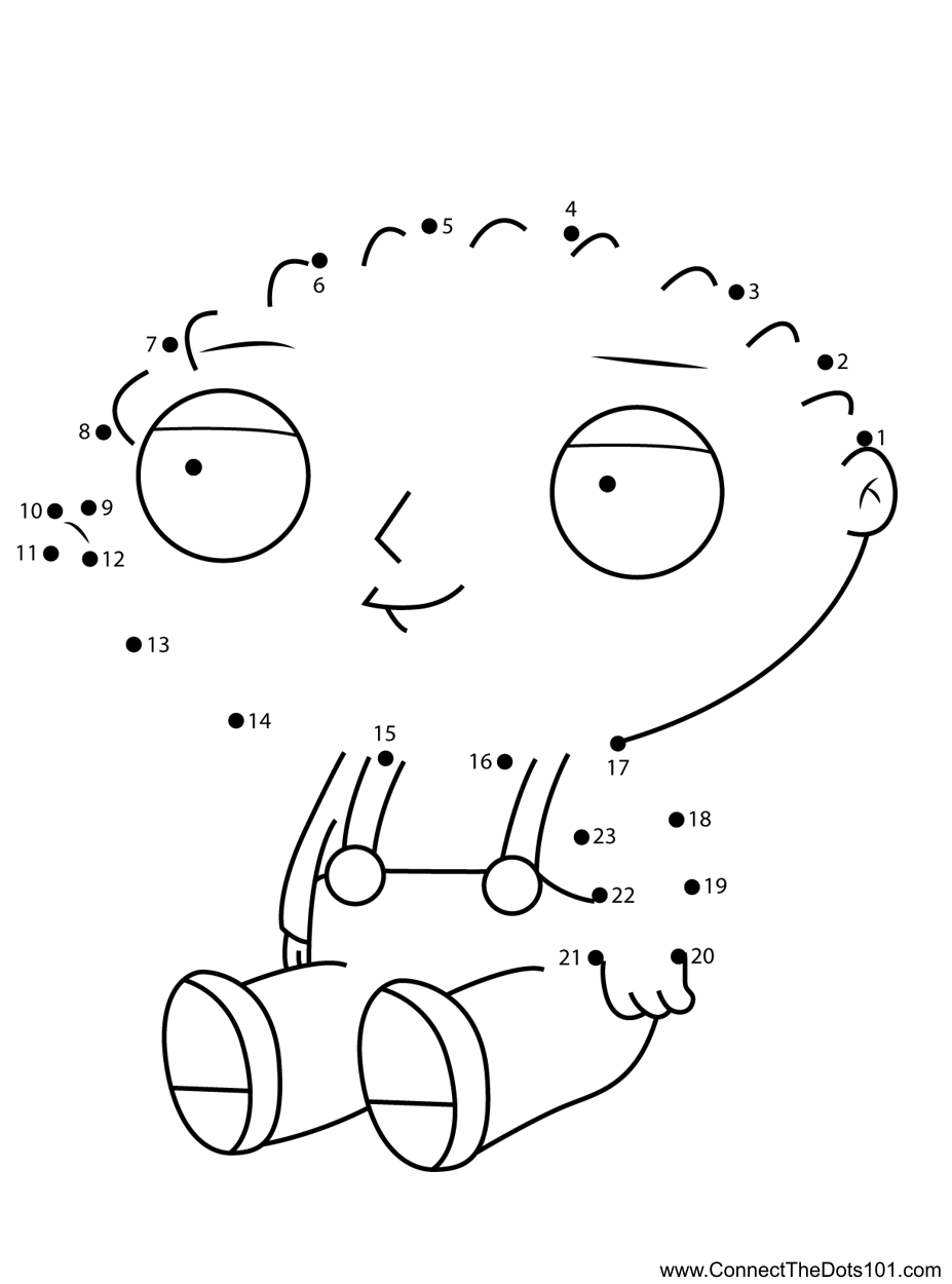 Stewie griffin sitting family guy dot to dot printable worksheet