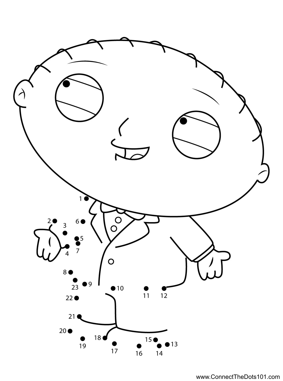 Stewie griffin wearing suit family guy dot to dot printable worksheet