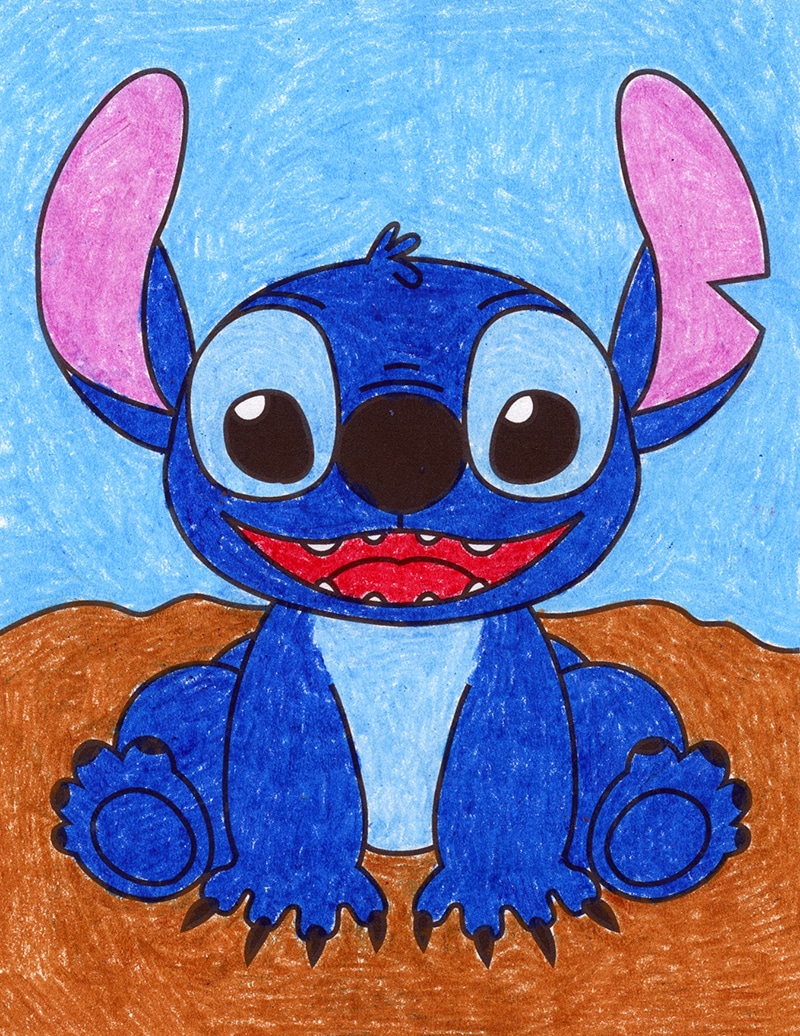 Easy how to draw stitch tutorial and stitch coloring page