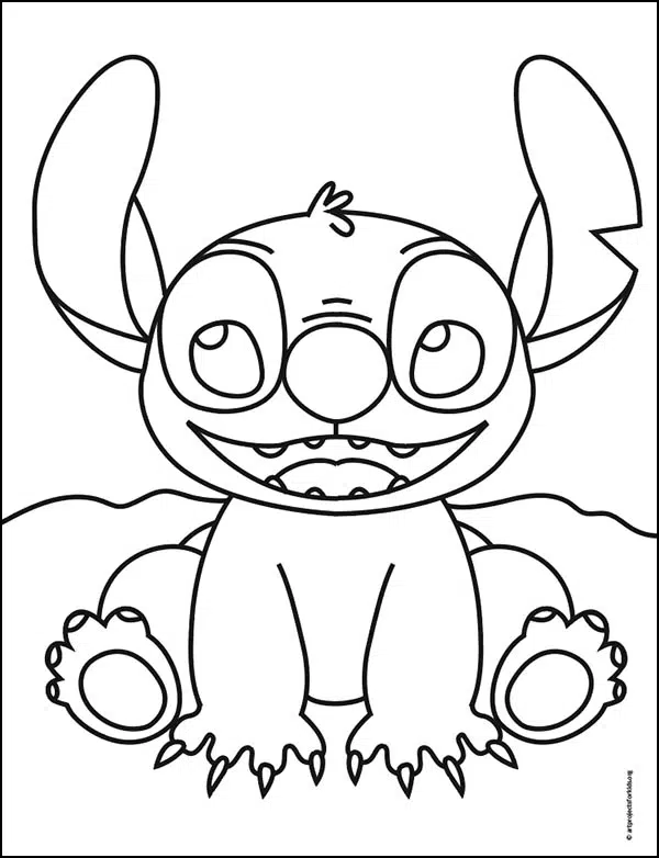 Easy how to draw stitch tutorial and stitch coloring page