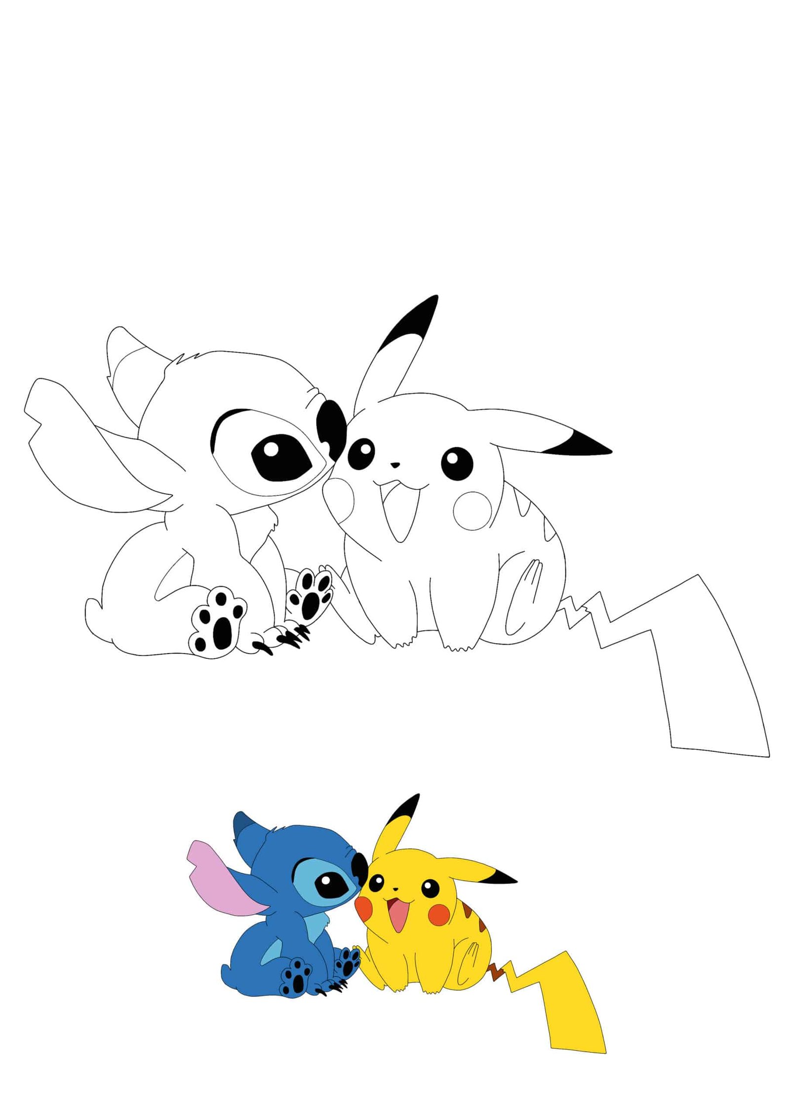 Pikachu and stich coloring pages