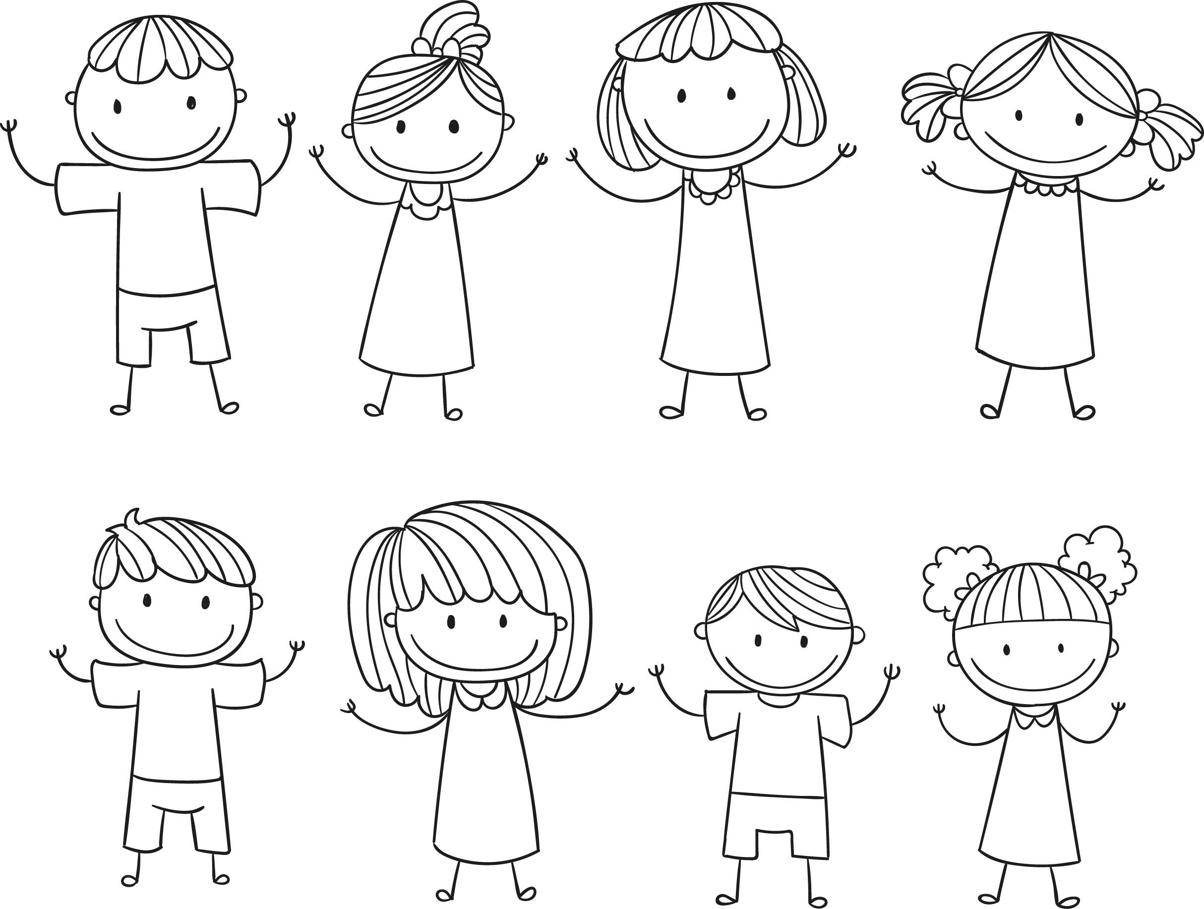 Stick figure kids children free download coloring page