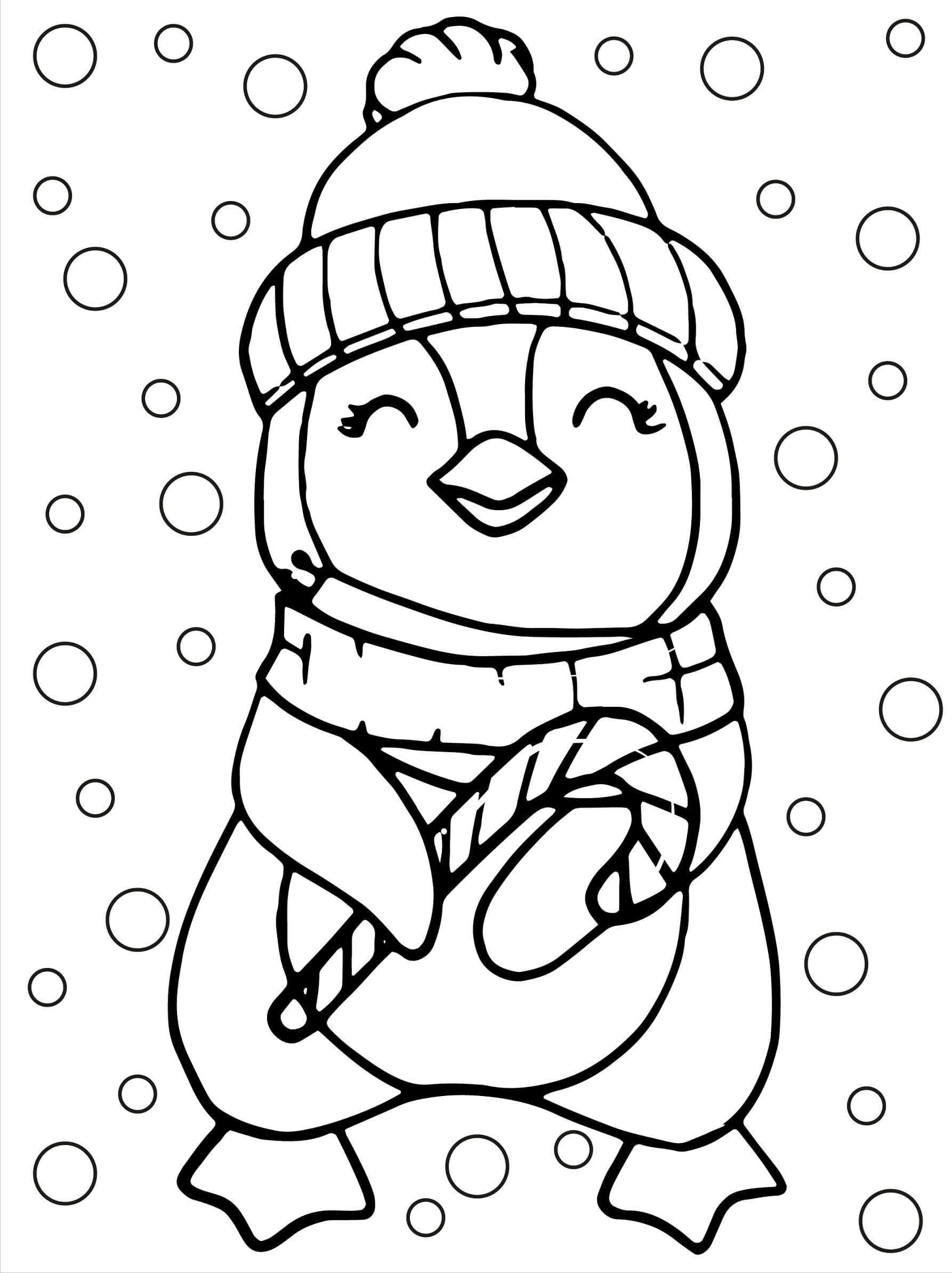 Penguin holding a stick coloring page