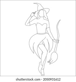 Witch on broom stick coloring page stock vector royalty free