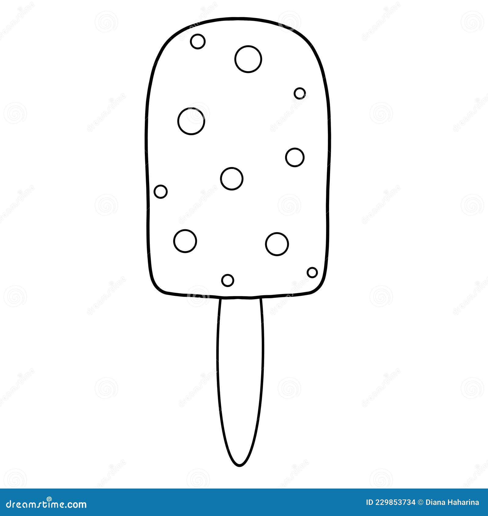 Coloring page with ice cream on a stick stock illustration