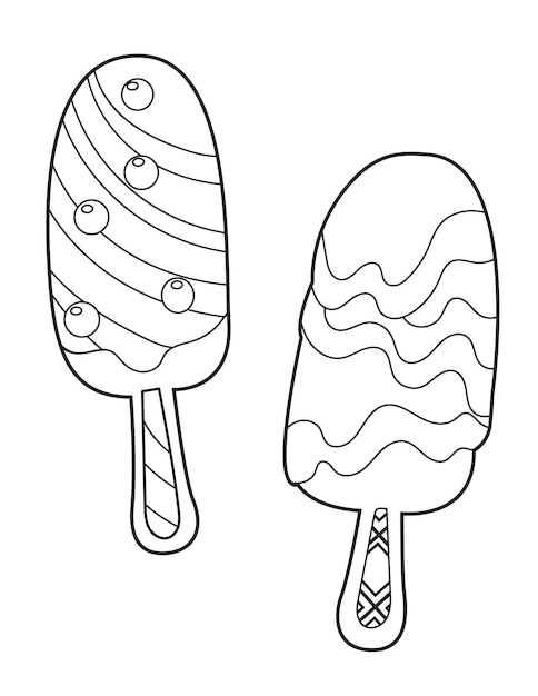 Premium vector two iced berry ice creams on a stick coloring page