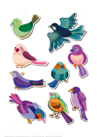 Printable bird stickers paper craft bird printables animal coloring pages printable stickers