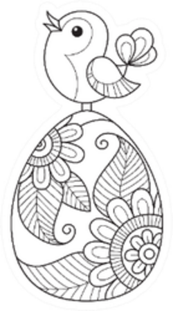 Doodle coloring book page easter egg and bird sticker