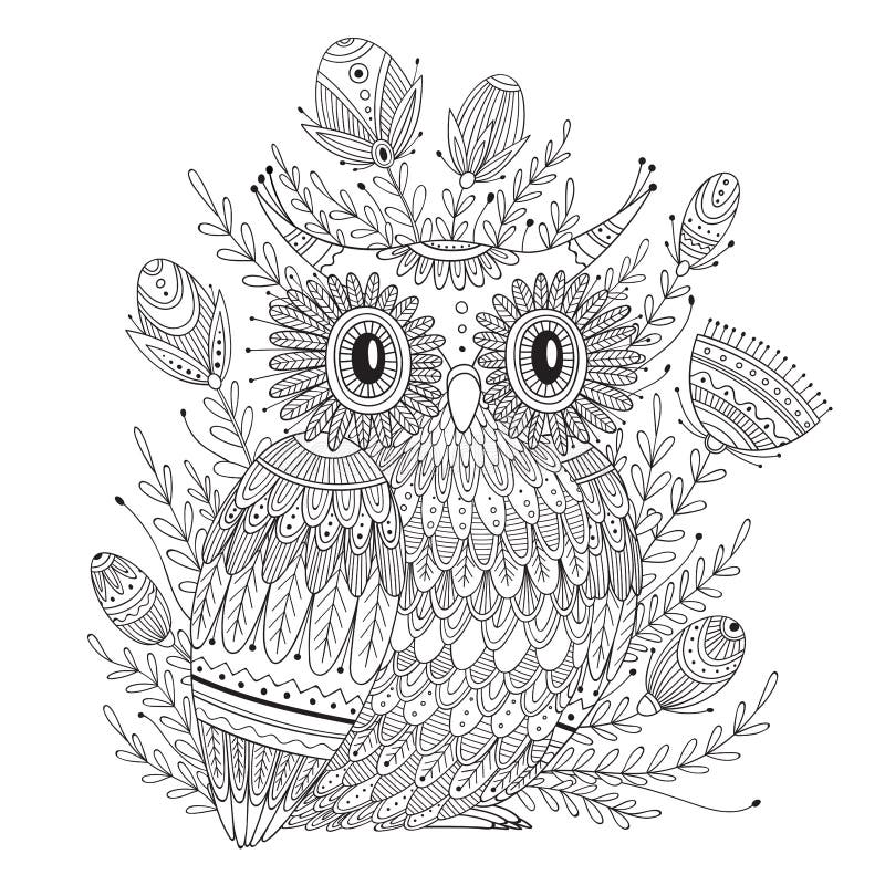 Beautiful detailed coloring page with bird stock vector