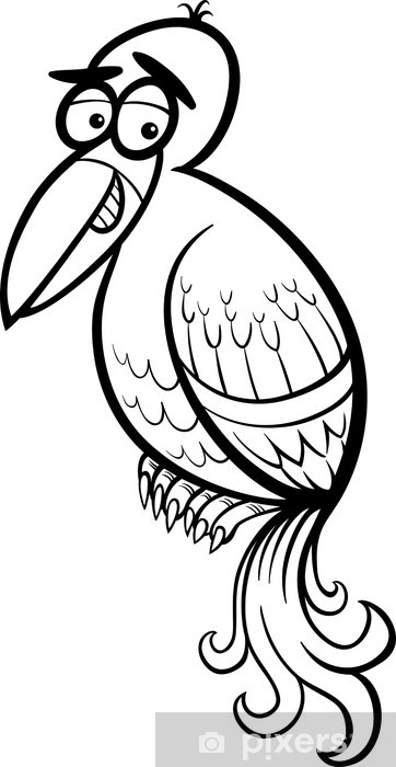 Sticker exotic bird cartoon coloring page