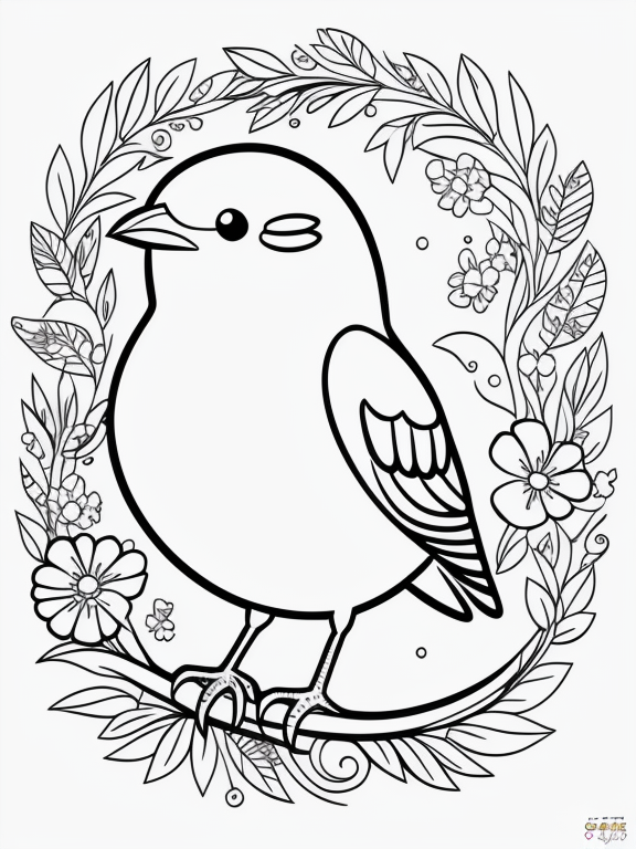 Cute bird coloring page white no