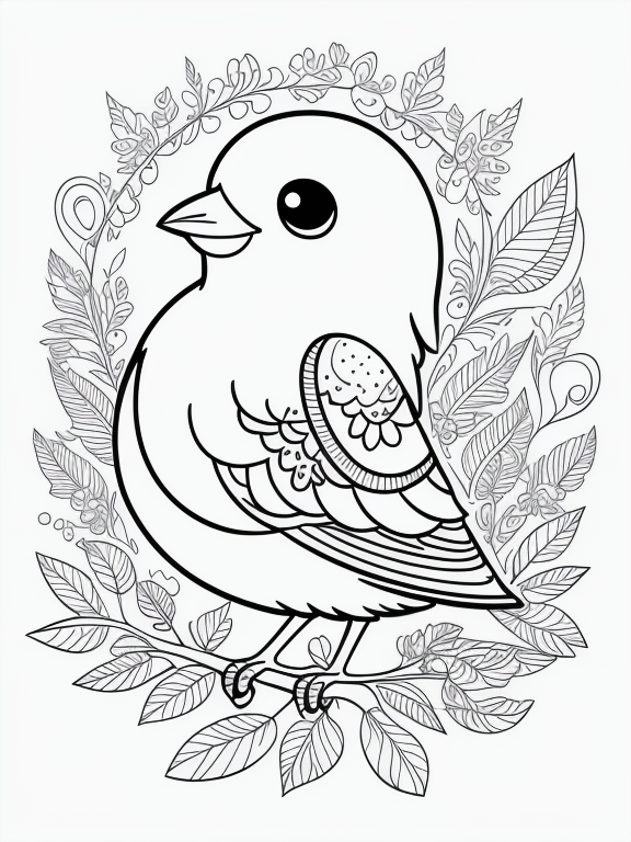 Cute animated bird coloring page w