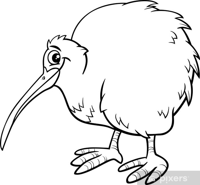 Sticker kiwi bird cartoon coloring page