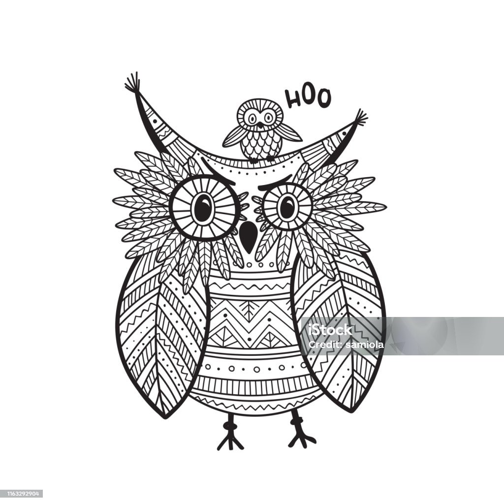 Beautiful detailed coloring page with bird stock illustration